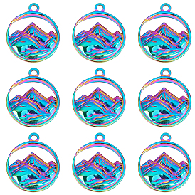 201 подвески из нержавеющей стали, плоский круглый с горным очарованием