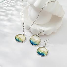 Ocean style design shell glitter necklace + earrings set niche transparent glass jewelry