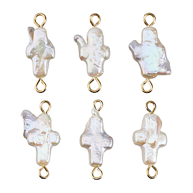 6шт. натуральный жемчуг Кеши поперечные связи соединительные подвески, с 304 двойными петлями из нержавеющей стали, цветочный белый