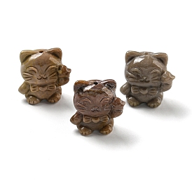 Natural Alashan Agate Carved Beads, Lucky Cat
