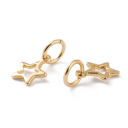 Brass Charms, with Jump Rings, Long-Lasting Plated, Star, Hollow