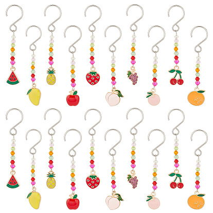 Подвесные украшения из сплава эмали с фруктами, со стеклянными бусинами и S-образными застежками из нержавеющей стали, ломтик арбуза/манго/апельсин