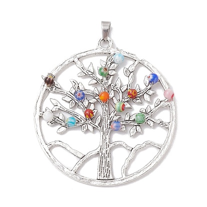 Стеклянные подвески миллефиори, с тибетском стиле сплава подвески, плоско-круглые