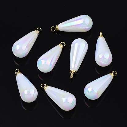 ABS Plastic Imitation Pearl Pendants, with Brass Findings, AB Color Plated, Teardrop
