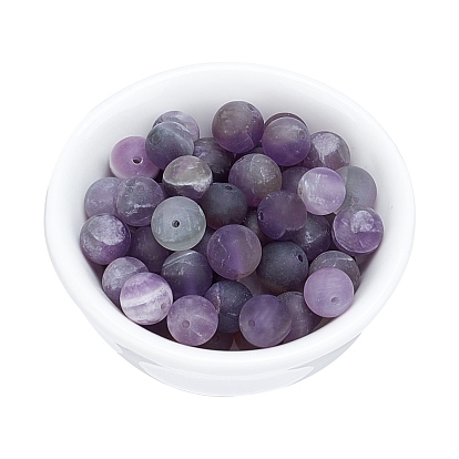 Frosted Natural Amethyst Round Bead Strands, Round