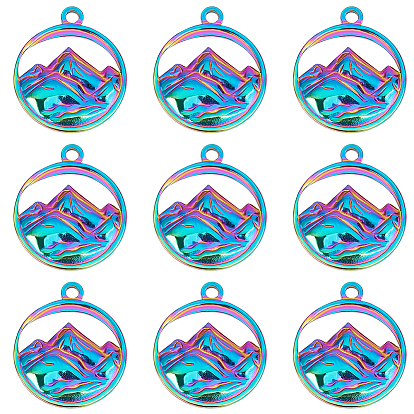 201 подвески из нержавеющей стали, плоский круглый с горным очарованием