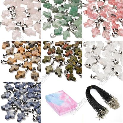DIY-Sets zum Herstellen von Kreuzanhängern aus natürlichen und synthetischen Edelsteinen und gewachsten Kordelanhängern für Halsketten