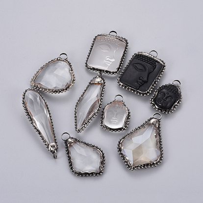 Glass Big Pendants, with Brass Findings, Faceted, Mixed Shapes