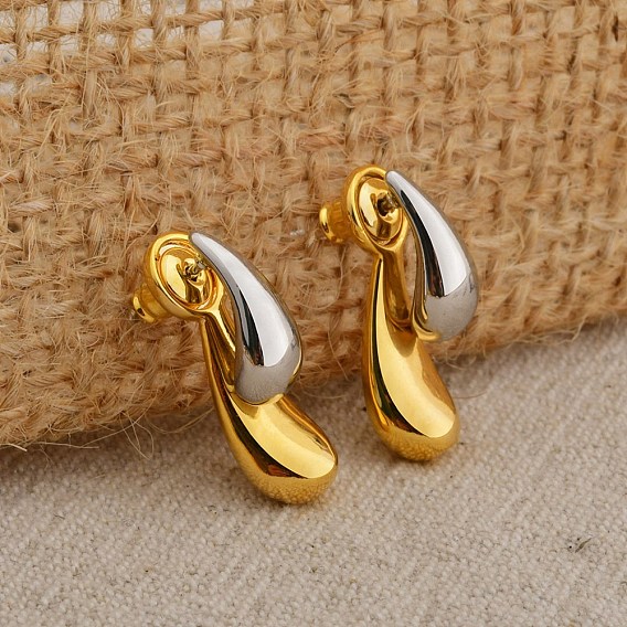 Двухцветные серьги-гвоздики из латуни в форме капли для женщин