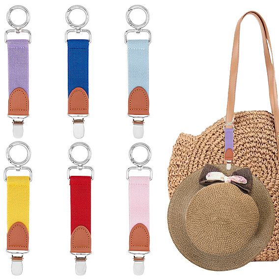 Ahademaker 6 шт. 6 цвета сплав и железо зажим для шляпы для путешествий, с пружинным кольцом ворот, эластичный ремешок из полиэстера, декор из искусственной кожи