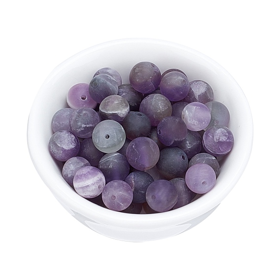 Frosted Natural Amethyst Round Bead Strands, Round