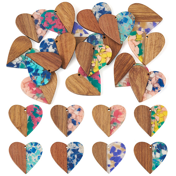16 шт. 8 подвески из цветной смолы и ореха, сердце
