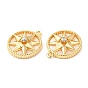 Brass Micro Pave Cubic Zirconia Charms, with Natural Shell, Flat Round with Star