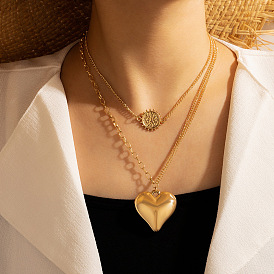 Экстравагантный комплект многослойного ожерелья с подвесками в виде сердца и геометрического круга 3d