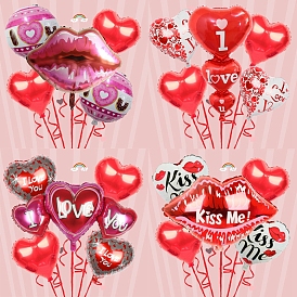 Lip & Heart Aluminum Film Valentine's Day Theme Balloons Set, for Party Festival Home Decorations