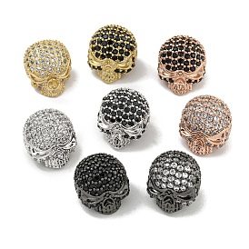 Brass Micro Pave Clear/Black Cubic Zirconia Beads, Skull