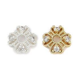 Brass Micro Pave Clear Cubic Zirconia Bead Caps, Flower