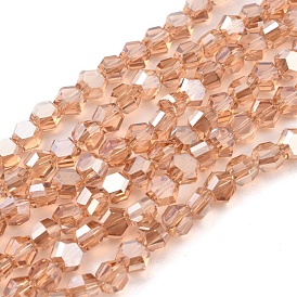 Electroplate Glass Beads Strands, Full Rainbow Plated, Faceted, Hexagon