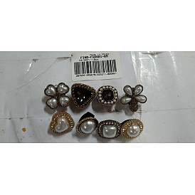 8pcs 8 style Alloy Shoe Buckle Clips, with Resin Pearl Beads & Rhinestone, Mixed Shapes, for Shoes Bag Decoration