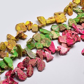 Natural Imperial Jasper Beads Strands, Nuggets, Dyed, 12~24x24~46x6~7mm, Hole: 1mm, about 15.7 inch.