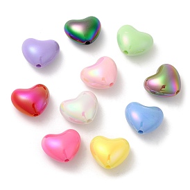 UV Plating Opaque Acrylic Beads, Iridescent, Heart