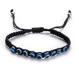 Unisex Adjustable Handmade Polyester Cord Braided Bead Bracelets, with Evil Eye Resin Beads