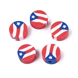 Independence Day Handmade Polymer Clay Beads, Flat Round with National Flag, Heishi Beads