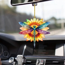 Dragonfly & Flower Acrylic Pendant Decorations, Car Rearview Mirror Hanging Ornaments