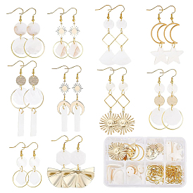 Набор для изготовления сережек с подвесками в форме геометрии своими руками, включая солнце, луну, веер, шестигранник и ромб из натуральной оболочки, латунь, железо и сплав, соединители и подвески, Латунные крючки для сережек