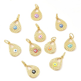 Brass Pendants, with Enamel, Real 18K Gold Plated, Long-Lasting Plated, Teardrop with Evil Eye Charm