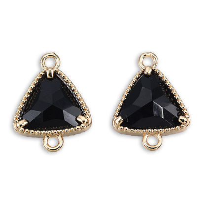 Opaque K9 Glass Connector Charms, with Light Gold Plated Brass Findings, Cadmium Free & Lead Free, Faceted, Triangle