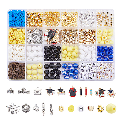 Браслет из акриловых бусин на тему выпускного вечера с подвесками из эмали и сплава, набор для самостоятельного изготовления