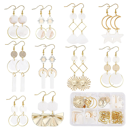 Набор для изготовления сережек с подвесками в форме геометрии своими руками, включая солнце, луну, веер, шестигранник и ромб из натуральной оболочки, латунь, железо и сплав, соединители и подвески, Латунные крючки для сережек