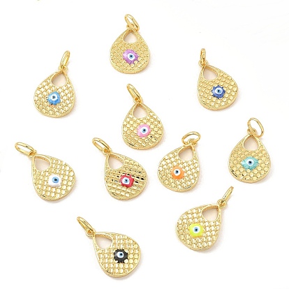 Brass Pendants, with Enamel, Real 18K Gold Plated, Long-Lasting Plated, Cadmium Free & Nickel Free & Lead Free, Teardrop with Evil Eye Charm