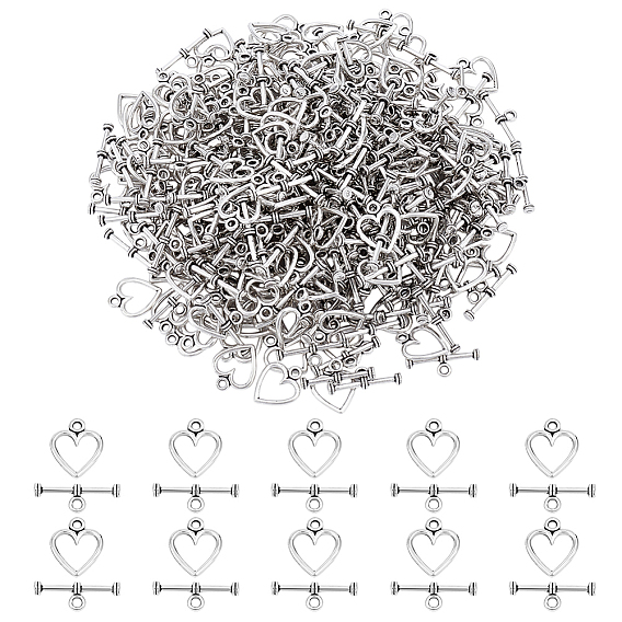 200 Сумки в тибетском стиле с застежками-крючками из сплава, сердце