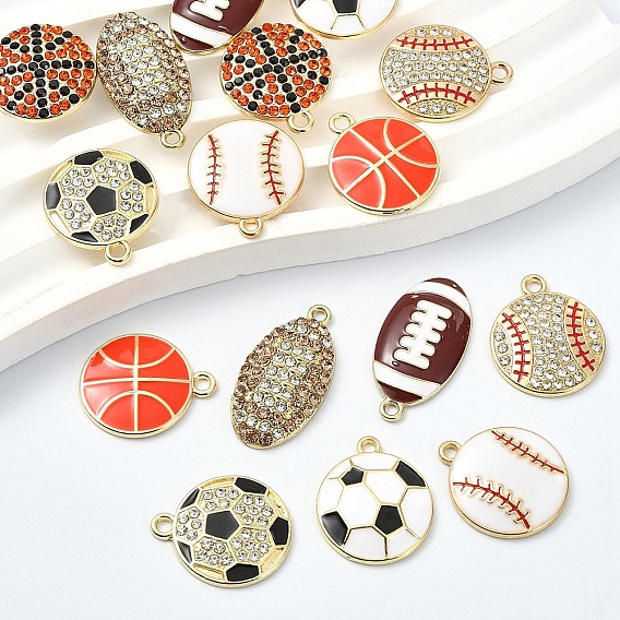16Pcs 8 Styles Alloy Enamel Pendants, Lead Free & Cadmium Free & Nickel Free, Golden, Sports Ball Charms
