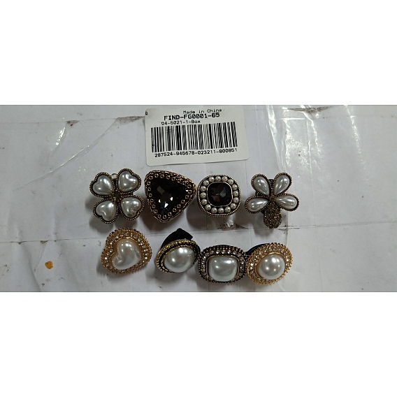 8piezas 8 clips de hebilla de zapato de aleación de estilo, con perlas de resina y diamantes de imitación, formas mixtas, para decoración de bolsos de zapatos