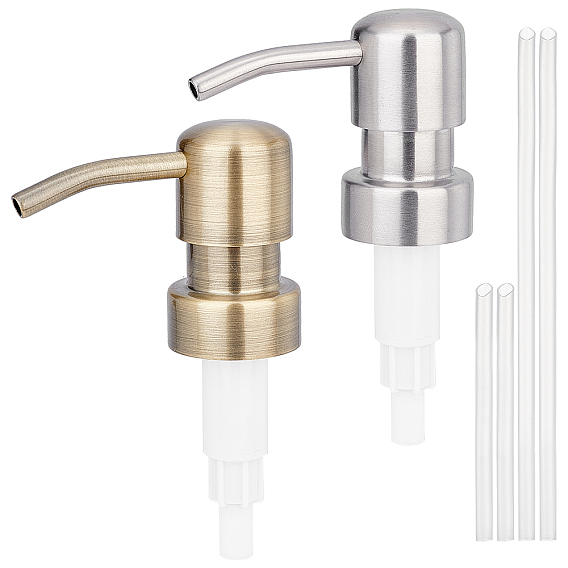 2 Sets 2 Colors 304 Stainless Steel Pump Bottles Head, with Plastic Pipe, Column
