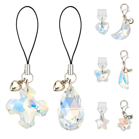 8шт. пластиковые мобильные пылезащитные заглушки, мобильные ремни и подвесные украшения, со стеклом