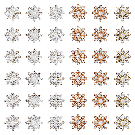 60шт 6 кабошоны со стразами в стиле сплава, с пластиковой имитационной жемчужиной, снежинка