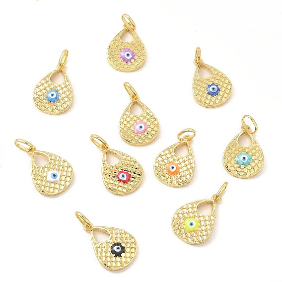Brass Pendants, with Enamel, Real 18K Gold Plated, Long-Lasting Plated, Cadmium Free & Nickel Free & Lead Free, Teardrop with Evil Eye Charm