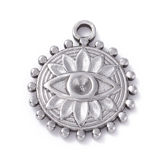 304 Stainless Steel Pendant Rhinestone Cabochons, Flat Round with Eye