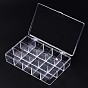 Polystyrene Bead Storage Containers, 15 Compartments Organizer Boxes, with Hinged Lid, Rectangle