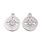 Valentine's Day 304 Stainless Steel Charms, Round with Flower Charms