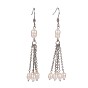 Grade A Natural Freshwater Pearl Dangle Tassel Earrings, with Stainless Steel Earring Hooks and Rolo Chains