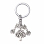 Alloy Keychain Findings, with Alloy Split Key Rings, with Tree & Flat Round & Butterfly Pendants