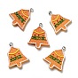 Opaque Resin Pendants, with Platinum Tone Iron Loops, Imitation Gingerbread, Christmas Bell