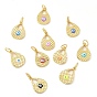 Brass Pendants, with Enamel, Real 18K Gold Plated, Long-Lasting Plated, Cadmium Free & Nickel Free & Lead Free, Teardrop with Evil Eye Charm