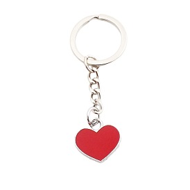 Zinc Alloy Enamel Pendants Keychain, with Alloy Key Rings, Heart