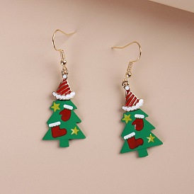 Festive Cartoon Christmas Tree Earrings - Fun and Cheerful Holiday Gift